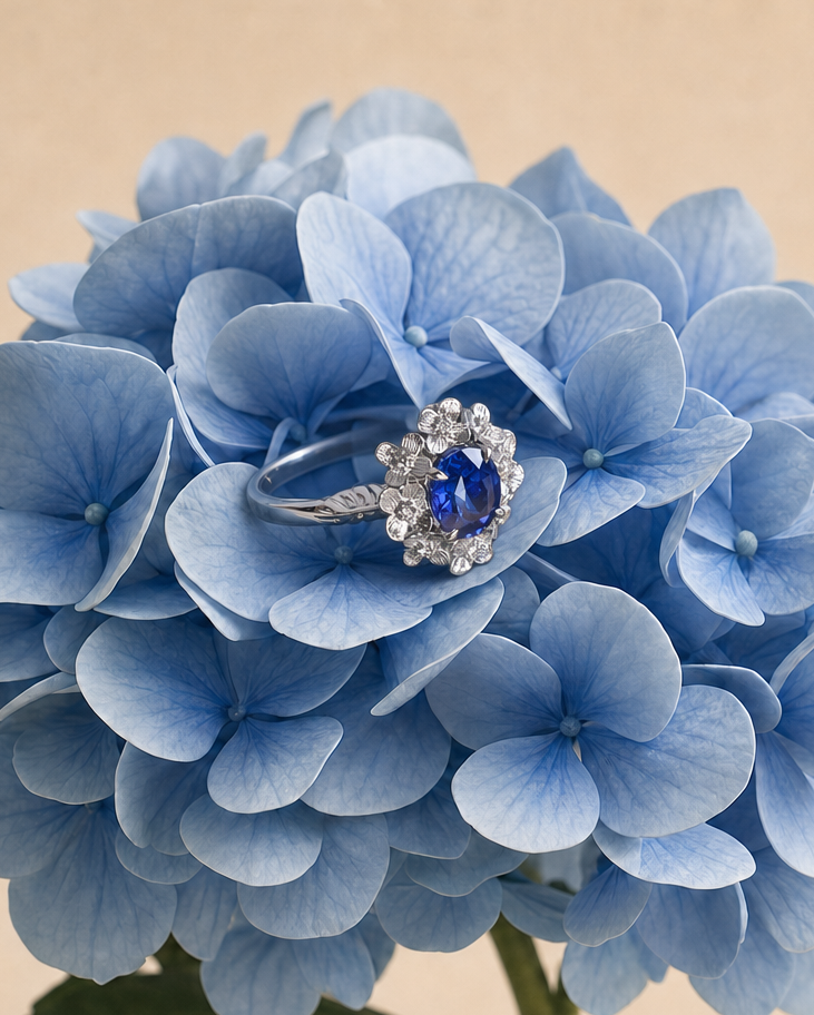 Hydrangea Halo Ring – 1.09ct Colour Change Sapphire