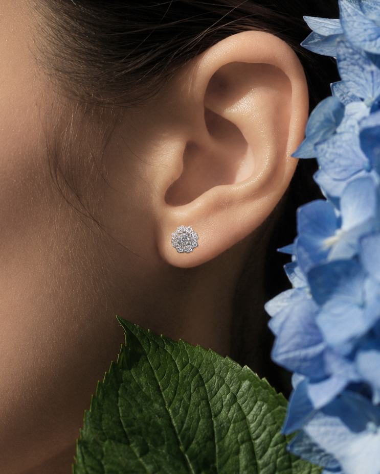 Hydrangea Halo Diamond Earring