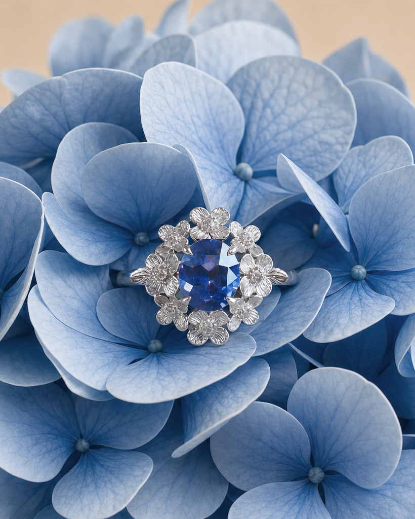 Hydrangea Halo Ring – 1.09ct Colour Change Sapphire